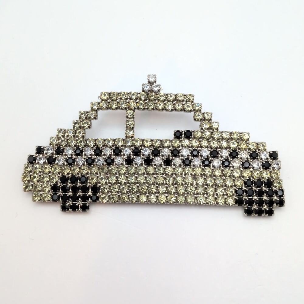 Vintage Dorothy Bauer Large Taxi Cab Car Crystal Rhinestone Brooch 3.6in
